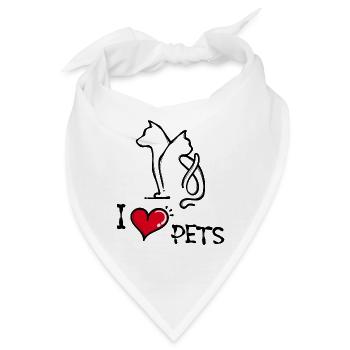 Ich Liebe Haustiere Hund Katze Statement Herz - Bandana - Weiß - Vorne