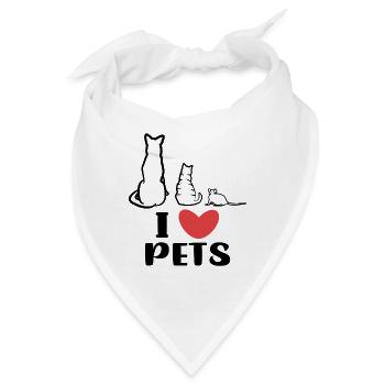 Ich Liebe Haustiere Katze Hund Maus Statement Herz - Bandana - Weiß - Vorne