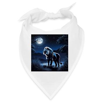 Blauer Mondlöwe in Nachtwald - Bandana - Weiß - Vorne