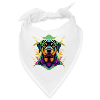 Farbintensiver Rottweiler mit geometrischem Design - Bandana - Weiß - Vorne