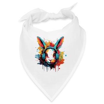 Hase mit Kopfhörer Musik Hasen Feldhase Zwerghase - Bandana - Weiß - Vorne