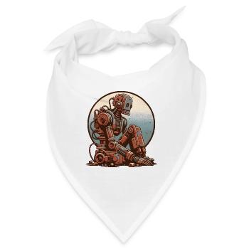 Robot, Romantik, Liebeskummer, Retro, traurig - Bandana - Weiß - Vorne