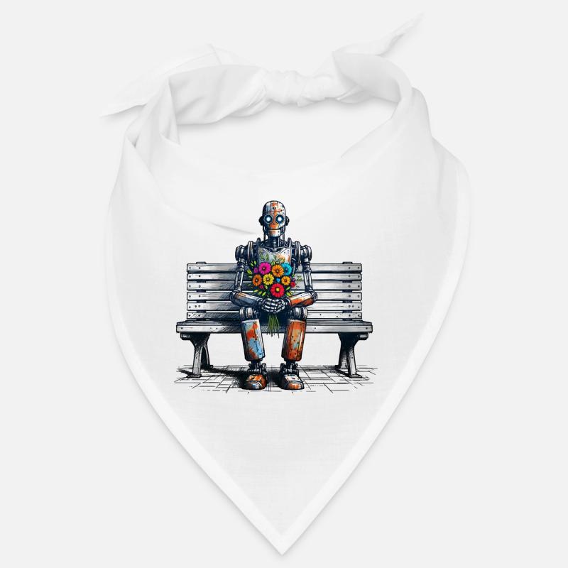 Robot banc fleurs Robot amour Art rouillé Bandana