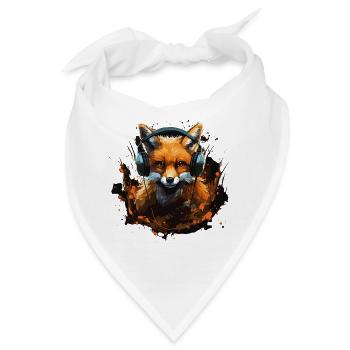 Fuchs mit Kopfhörer Splatterkunst - Bandana - Weiß - Vorne