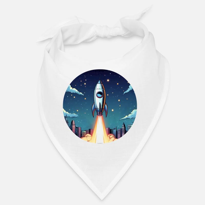 Rocket launch into space in front of night sky in comic style Bandana