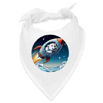 aufgeregter Eisbär in einer Rakete Comic - Bandana - Weiß - Vorne