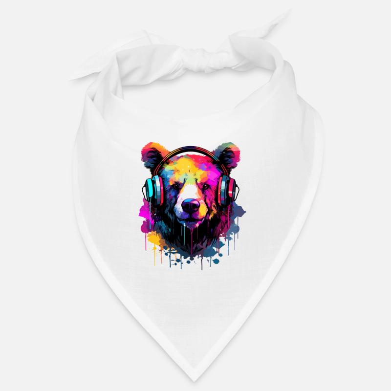 Bär mit Kopfhörer Musik Bären - Bandana - Weiß