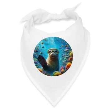 Robe unter Wasser mit einer Taucherbrille winkt - Bandana - Weiß - Vorne