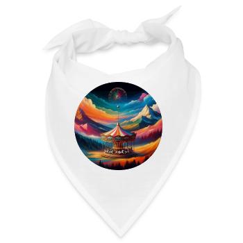 Bunte Berg Landschaft mit Karussell Pferden - Bandana - Weiß - Vorne