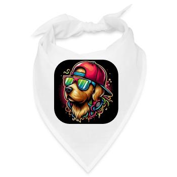 Cooler grafischer Hund mit Cappy und Sonnenbrille - Bandana - Weiß - Vorne