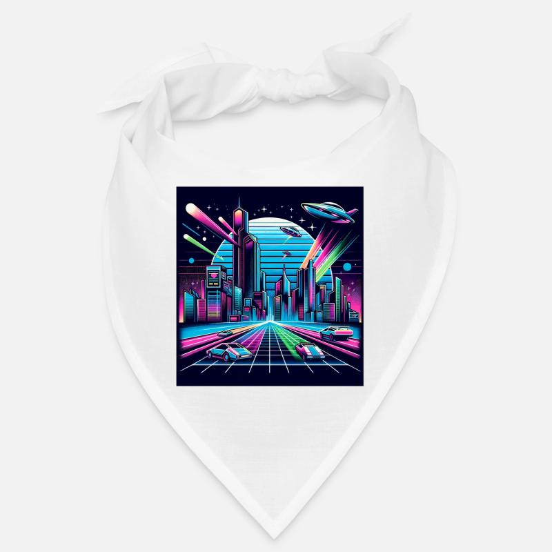 Synthwave Stadt mit UFOs Bandana