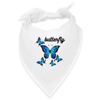 Blaue Schmetterlinge auf Mitternachtsschwarz - Bandana - Weiß - Vorne