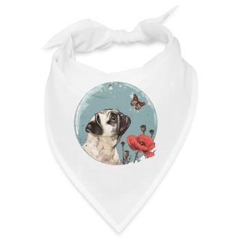Mops mit Schmetterling - Bandana - Weiß - Vorne