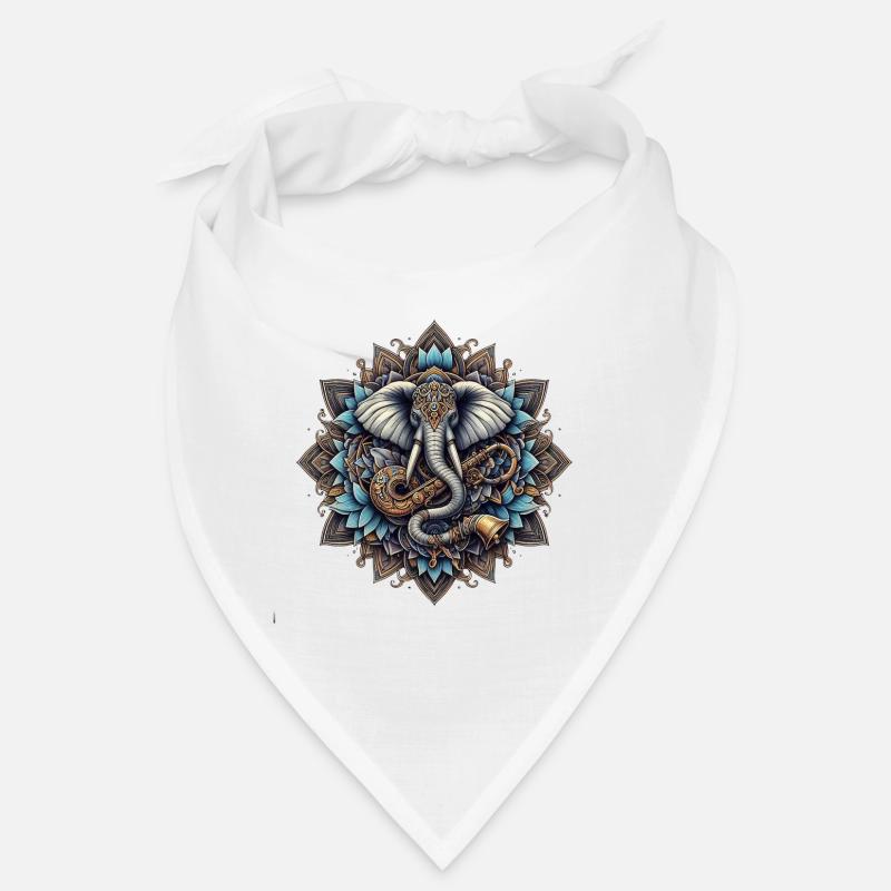 Mandala d’éléphants dans le style steampunk - Bandana - blanc