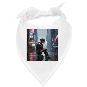 Cyberpunk Regenkämpferin - Bandana - Weiß - Vorne
