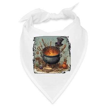 Kochtopf / Hexenkessel / Halloween / Zauberei - Bandana - Weiß - Vorne
