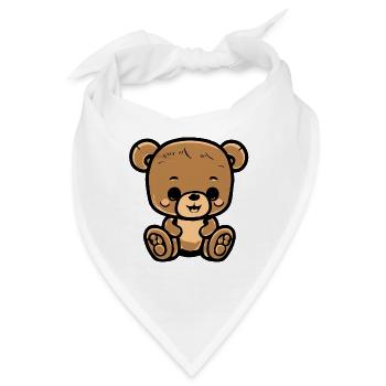 Kuschelteddy Sitzender Braunbär - Bandana - Weiß - Vorne