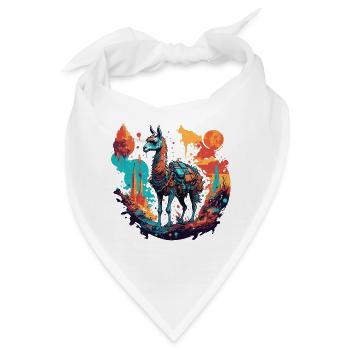 Astronaut / Weltall / Tier / Lama / Raumschiff - Bandana - Weiß - Vorne