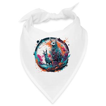 Astronaut / Weltall / Weltraum / Raumschiff / Lama - Bandana - Weiß - Vorne