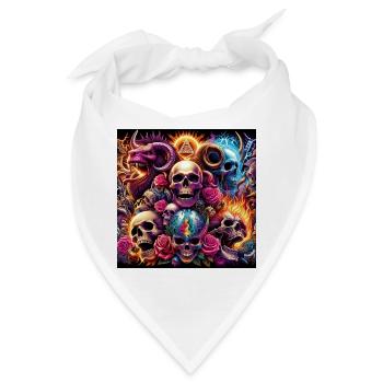 Totenköpfe, Farben und Blumen - Bandana - Weiß - Vorne