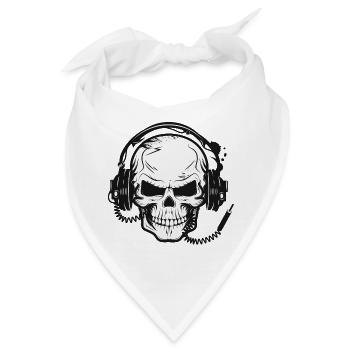 Schädel,Skull,Totenkopf mit Kopfhörer - Bandana - Weiß - Vorne