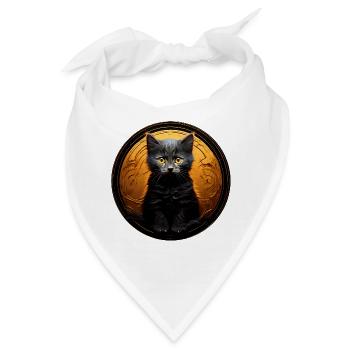 Schwarze Katze im Goldkreis - Bandana - Weiß - Vorne