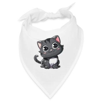 Niedliche Graue Kätzchen Große Augen - Bandana - Weiß - Vorne