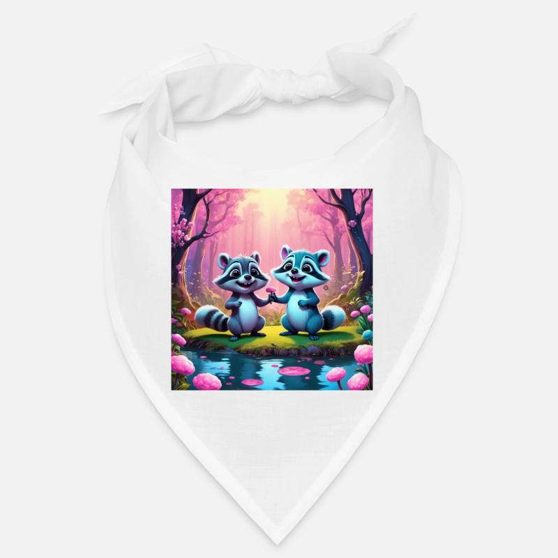Ratons laveurs dans la forêt de conte de fées - Bandana - blanc