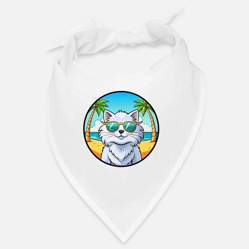 Blanc Chat Persan Race Dessin Animé Plage Bandana