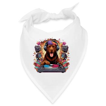 Brauner Labrador DJ Musik auflegen Geschenk - Bandana - Weiß - Vorne