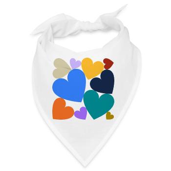 Bunte Herzen im Quadrat - Bandana - Weiß - Vorne