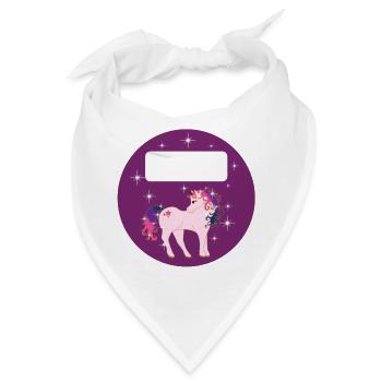 Schulaufkleber rund - Fantasy Einhorn - lila  - Bandana - Weiß - Vorne