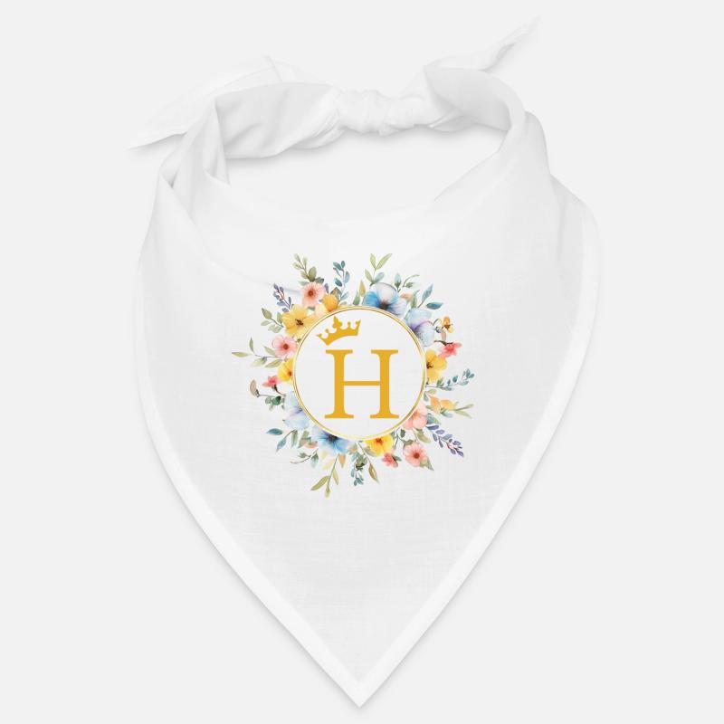 H Monogram, Flower Circle, Personalizable Bandana