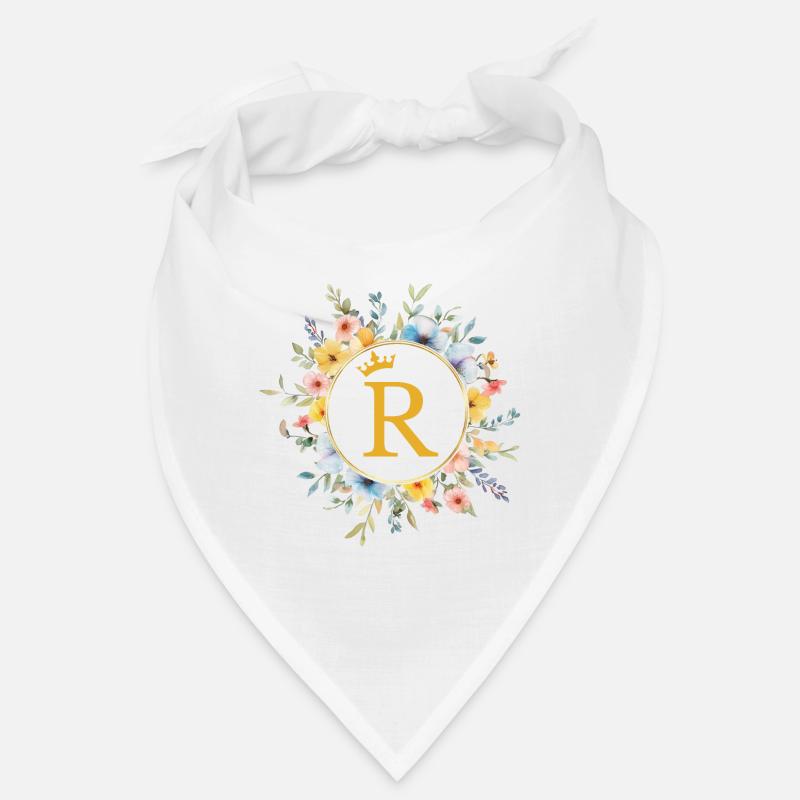 R Monogram, Flower Circle, Personalizable Bandana