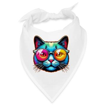 Kater mit Sonnenbrille - Bandana - Weiß - Vorne