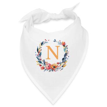 N Monogramm, Blumen-Kranz, personalisierbar - Bandana - Weiß - Vorne