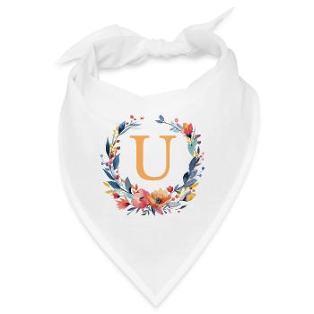 U Monogramm, Blumen-Kreis, personalisierbar - Bandana - Weiß - Vorne
