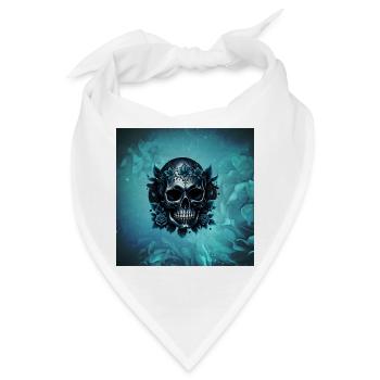 Dunkelblauer Totenschädel mit Rosen - Bandana - Weiß - Vorne