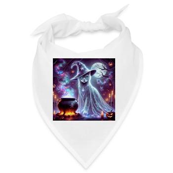 Mysteriöse Zauberer-Geisterkatze - Bandana - Weiß - Vorne