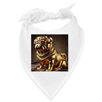 Goldener Pug Skulptur - Bandana - Weiß - Vorne
