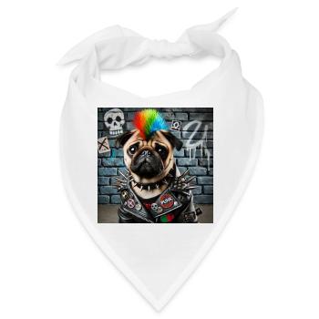 Punk Mops mit Regenbogenmähne - Bandana - Weiß - Vorne