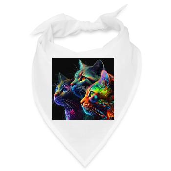 Neonfarbene Katzen auf schwarzem Hintergrund - Bandana - Weiß - Vorne