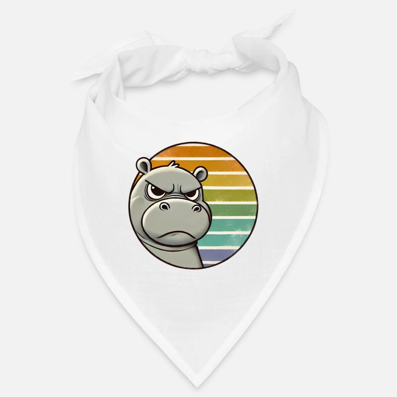 Grumpy Hippo Retro Rainbow Design Bandana