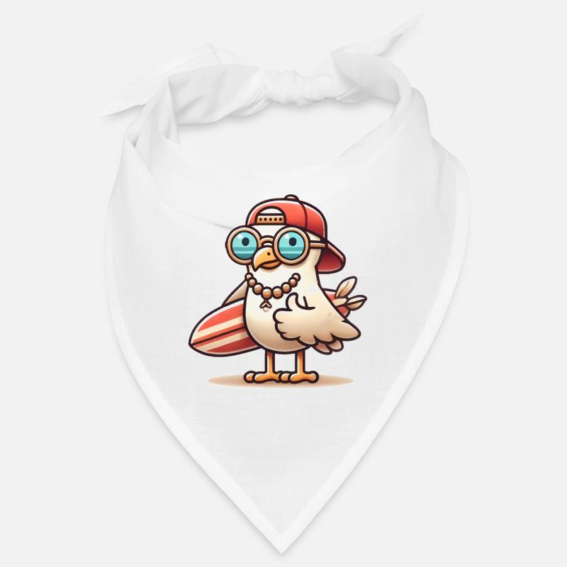 Coole Strandmöwe mit Surfbrett Bandana