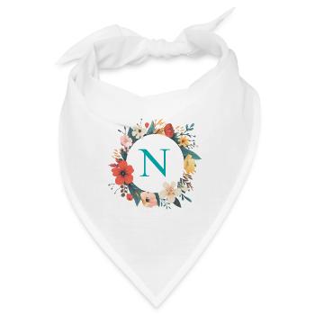 N Monogramm, Blumen-Kranz, personalisierbar - Bandana - Weiß - Vorne