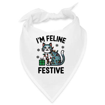 Festliche Katze in Weihnachtsbeleuchtung - Bandana - Weiß - Vorne