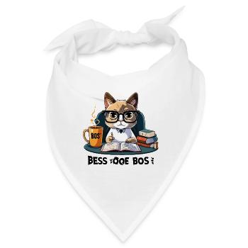 Coffee Break Tales: Eine skurrile Katze am Schreibtisch - Bandana - Weiß - Vorne