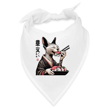 Sushi Sphynx Katze Maki Kimono Geschenk - Bandana - Weiß - Vorne