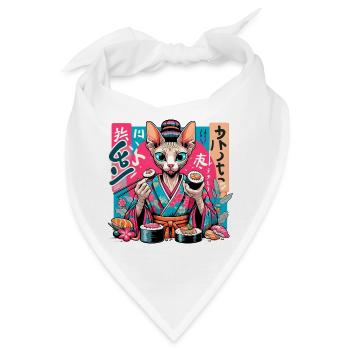 Sushi Sphynx Katze Maki Kimono Geschenk - Bandana - Weiß - Vorne