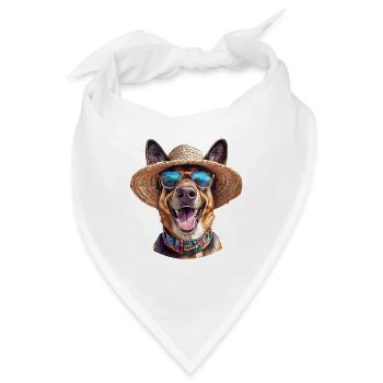 Deutscher Schäferhund mit Strohhut & Sonnenbrille - Bandana - Weiß - Vorne
